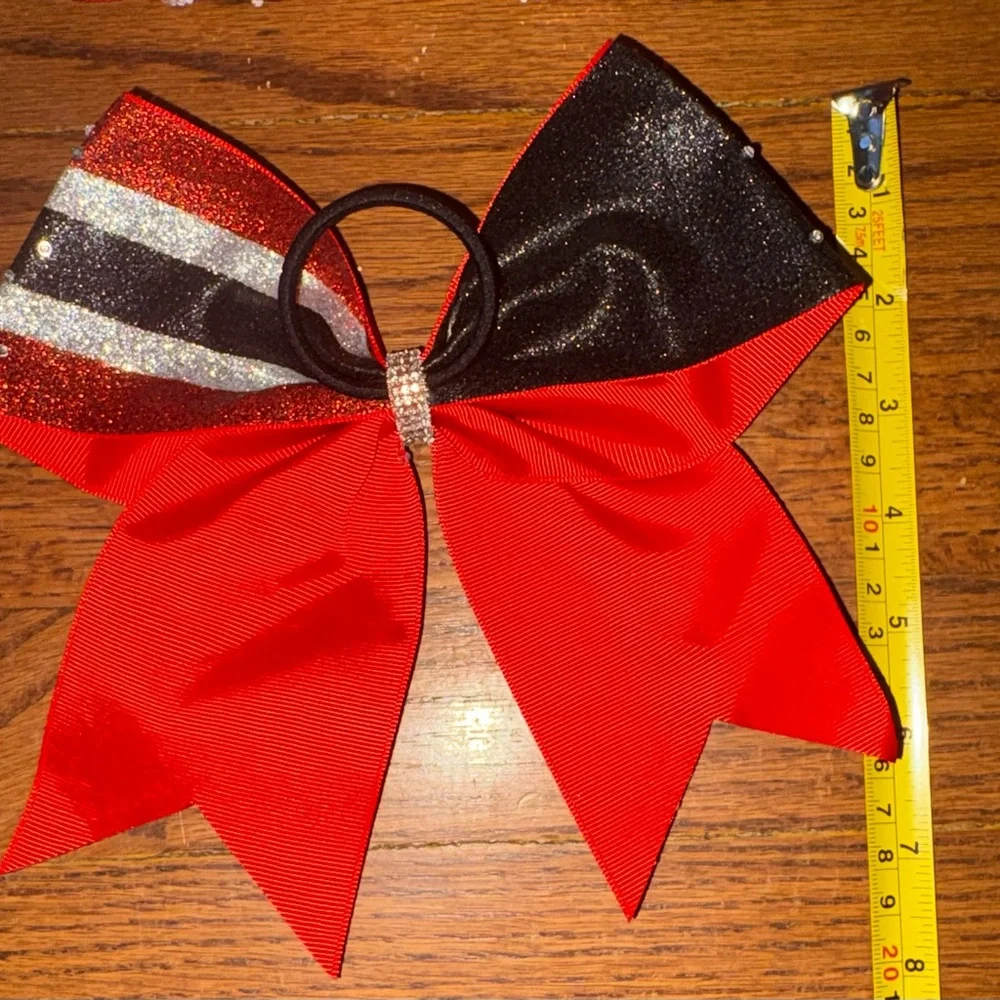 6 Cheer Bows Red Black and Silver Hair Bows Girls Hair Accessories New No Box